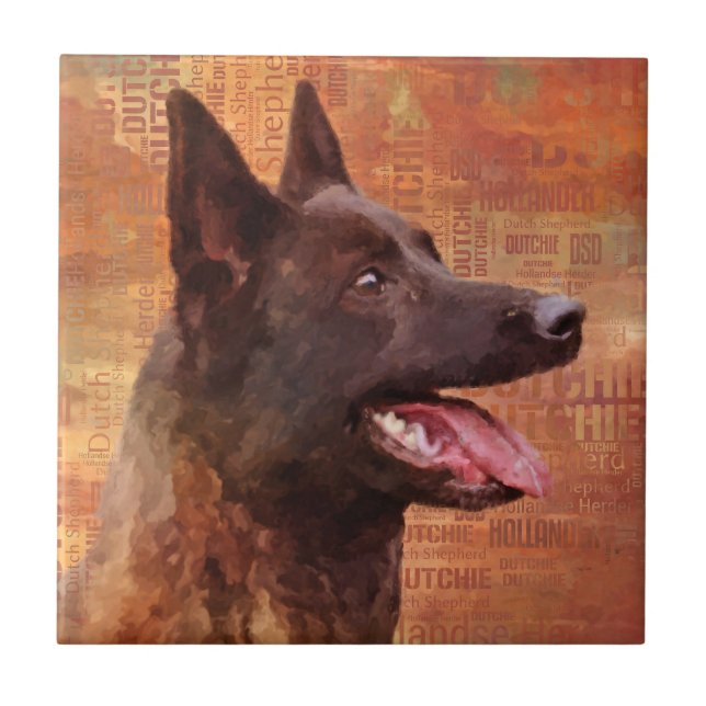 Dutch Shepherd - Niederländische Illustration Fliese (Vorderseite)