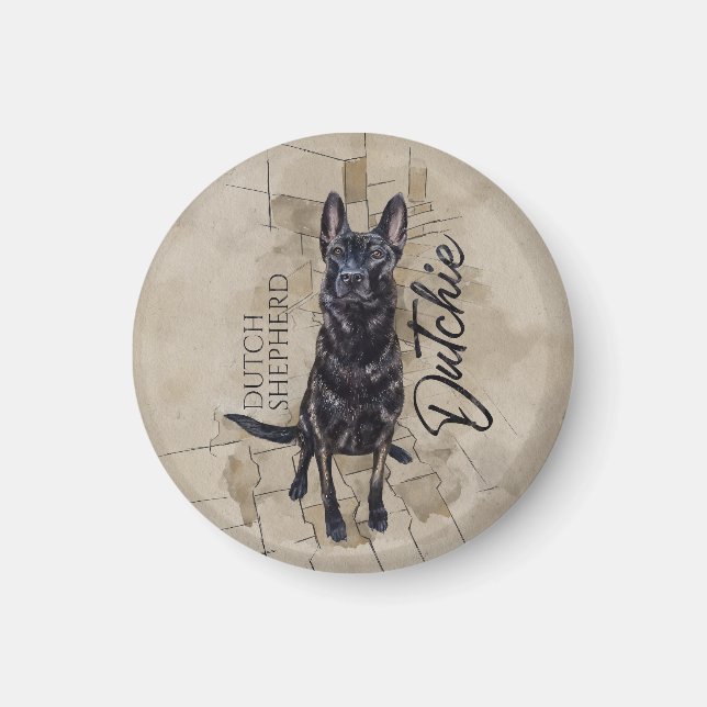 Dutch Shepherd - Niederländische Illustration Magnet (Vorne)