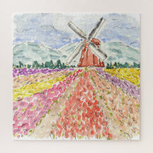 Dutch Tulip Fields Netherlands Watercolor