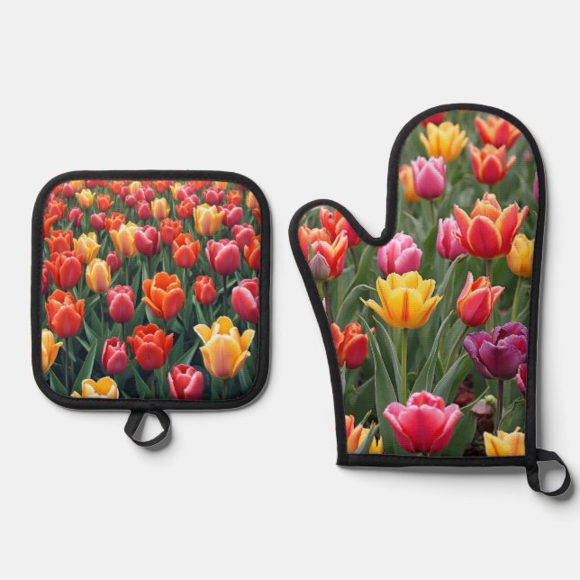 Dutch Tulips Ofenhandschuh & Topflappen-Set (Vorderseite)