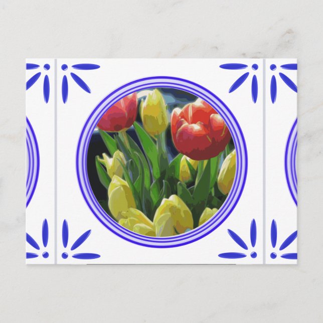 Dutch Tulips Traditionelles Delft Blue Tile Postkarte (Vorderseite)