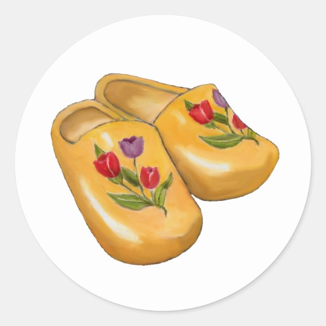 Dutch Wooden Shoes with Tulips, Klompen, Holland Runder Aufkleber (Vorderseite)