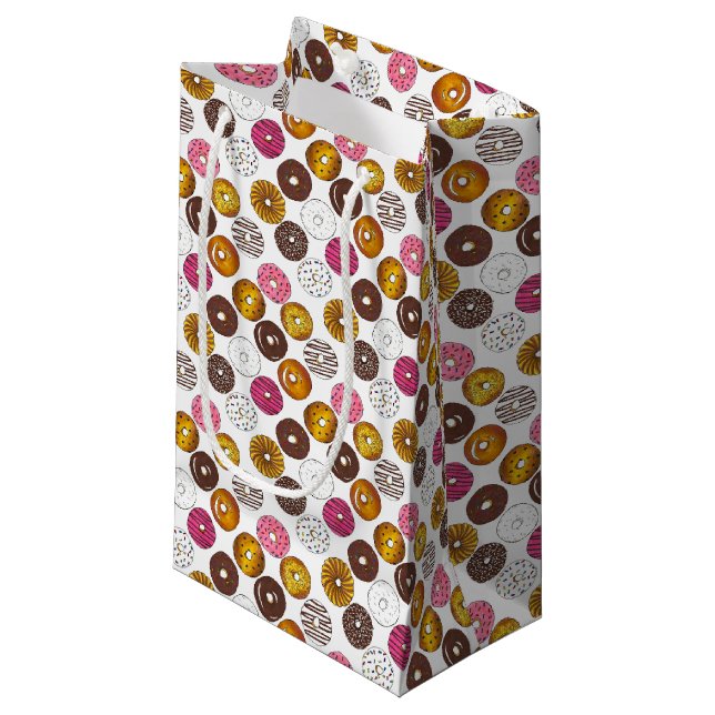 Dutzend Donuts Doughnut Frühstück Junk Food Feinsc Kleine Geschenktüte (Vorderseite Schrägansicht)