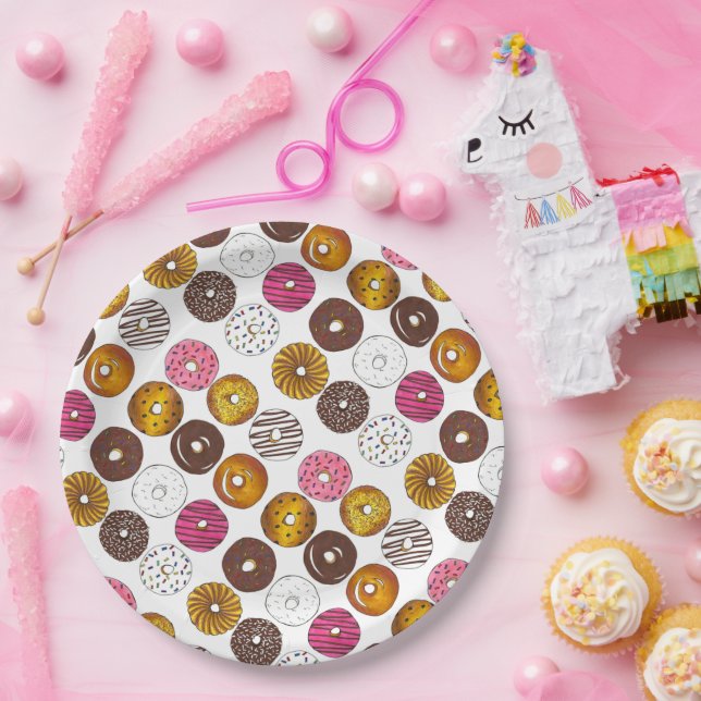 Dutzend Donuts Doughnut Frühstück Junk Food Feinsc Pappteller (Party)