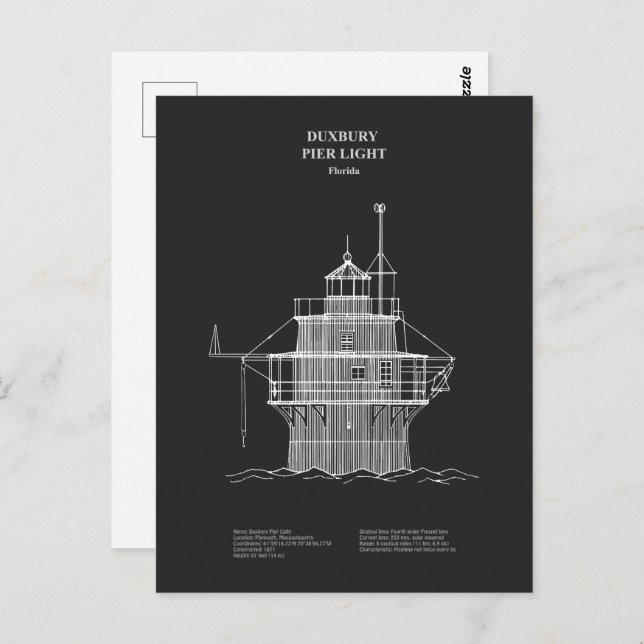 Duxbury Pier Light Lighthouse - Massachusetts - PD Postkarte (Vorne/Hinten)
