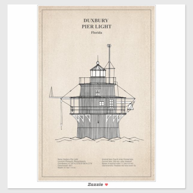 Duxbury Pier Light Lighthouse - Massachusetts - SB Aufkleber (Blatt)