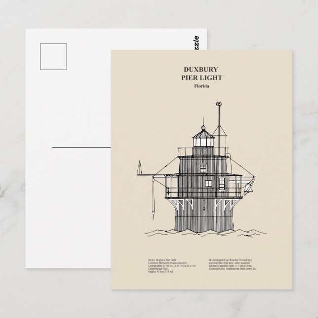 Duxbury Pier Light Lighthouse - Massachusetts - SB Postkarte (Vorne/Hinten)