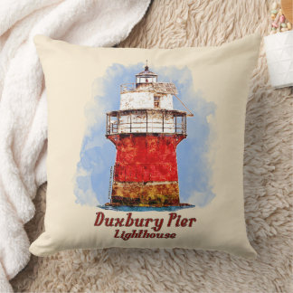 Duxbury Pier Lighthouse Wasserfarbe - Massachusett Kissen