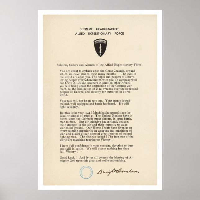 Dwight D. Eisenhower's Order of the Day (1944) Poster (Vorne)