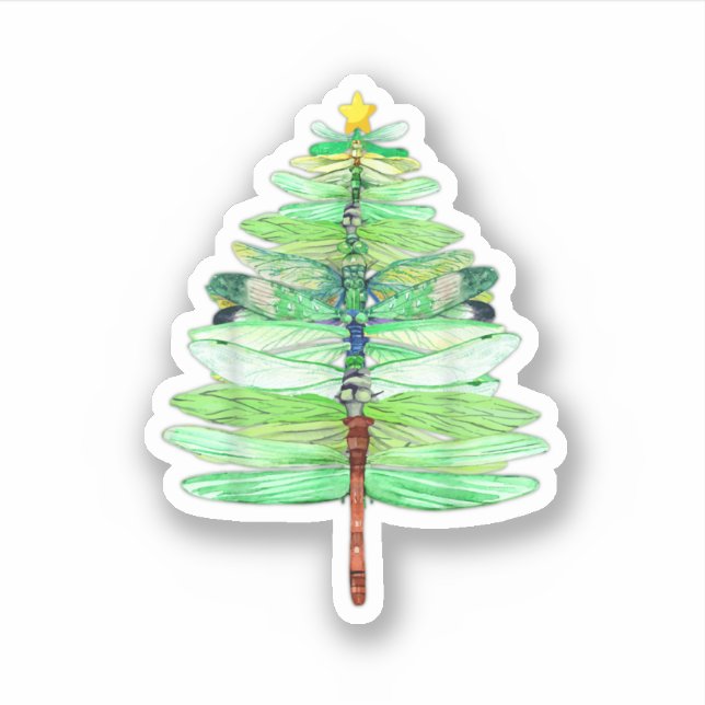 Dy Funny Dragonfly Christmas Tree Xmas Insect Love Aufkleber (Vorderseite)