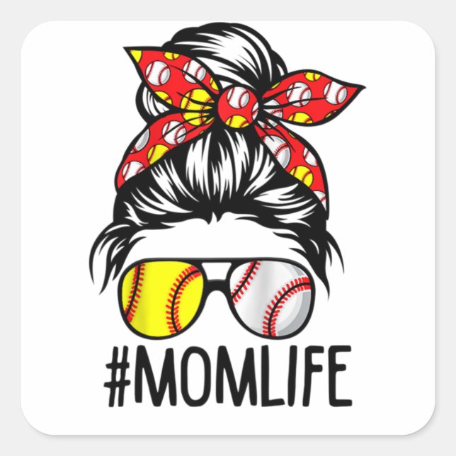 Dy Mama Life Softball Baseball Mütter Day Quadratischer Aufkleber (Vorderseite)