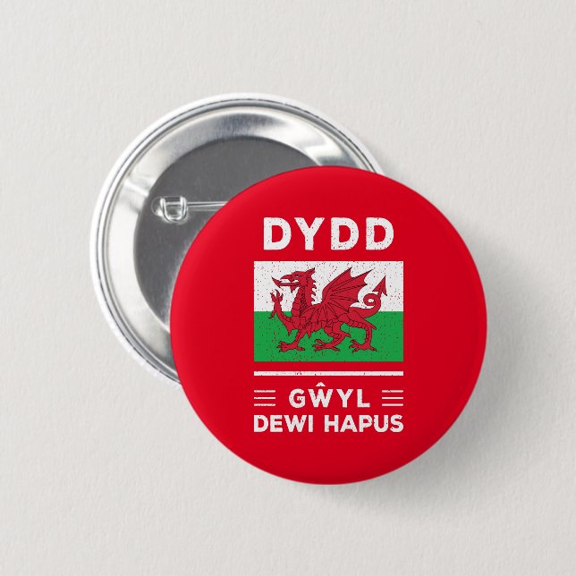 Dydd GÆDewi Hapus Happy St Davids Day 3 Button (Vorne & Hinten)