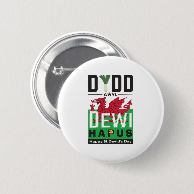Dydd GÆDewi Hapus Happy St Davids Day 6 Button (Vorne & Hinten)