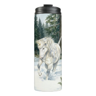Dyfra Isländisches Einhorn tollt im schneebedeckte Thermosbecher