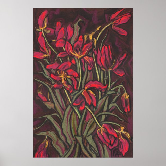 Dying Tulips Red Blume Statement Floral Painting Poster (Vorne)