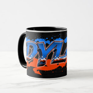 Dylan prénom Graffiti blue Tasse orange