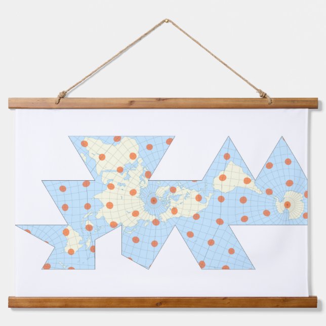 Dymaxion-Projektion mit Tissot-Indikator Wandteppich Mit Holzrahmen (Vorne)
