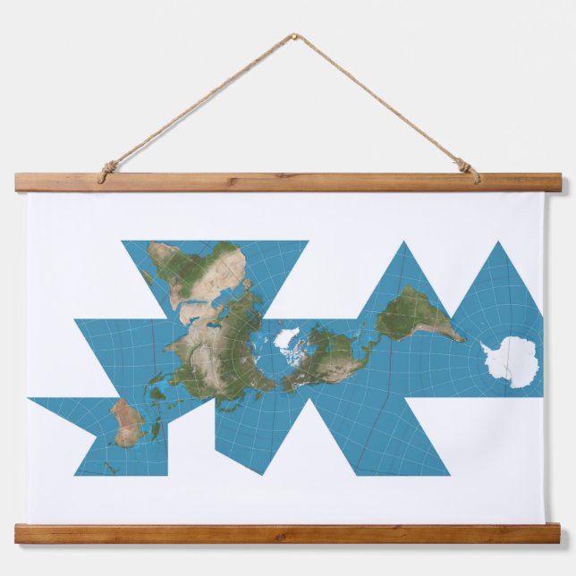 Dymaxion Weltkarte oder Fuller-Weltkarte Wandteppich Mit Holzrahmen (Vorne)