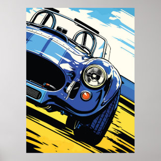 Dynamic Blue Roadster Pop Art Dash Poster