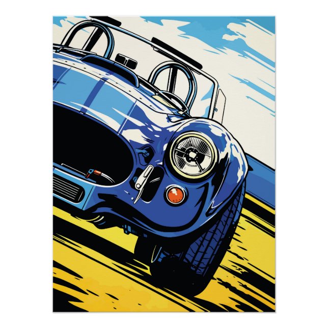 Dynamic Blue Roadster Pop Art Dash Poster (Vorderseite)