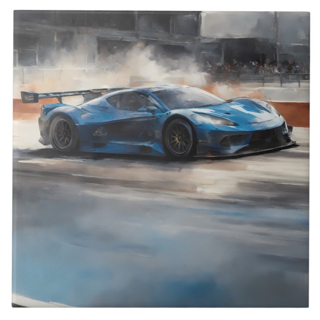 Dynamic Blue Urban Race Scene Fliese (Vorderseite)