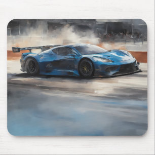 Dynamic Blue Urban Race Scene Mousepad