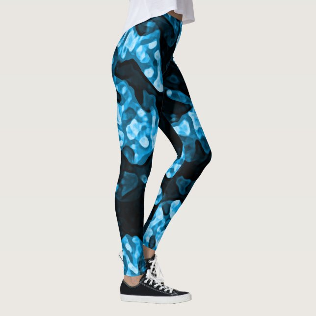 Dynamic Bright Blue Trendy Abstrakte Formen Leggings (Rechts)