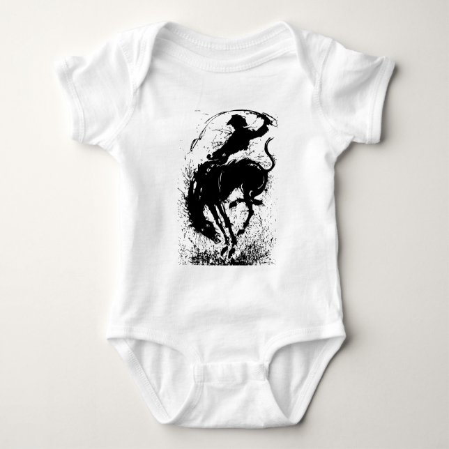 Dynamic Cowboy Rodeo Silhouette Art Baby Strampler (Vorderseite)