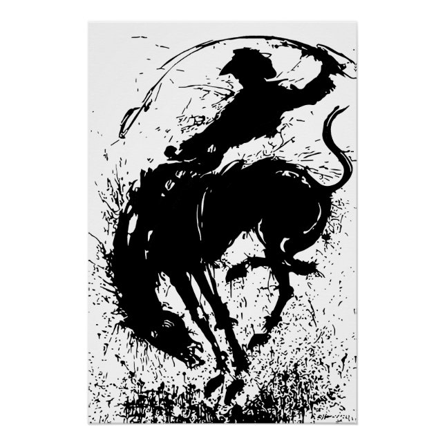 Dynamic Cowboy Rodeo Silhouette Art Poster (Vorderseite)