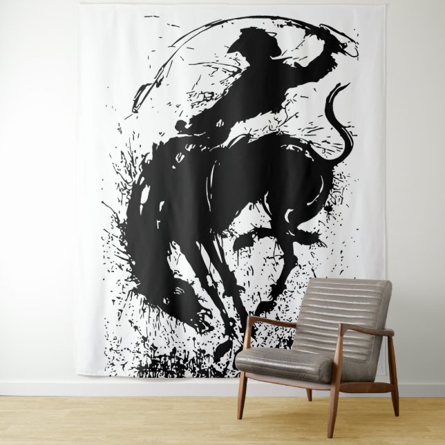 Dynamic Cowboy Rodeo Silhouette Art Wandteppich (Beispiel)