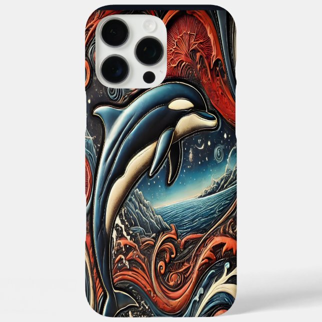 Dynamic Dolphin Art Piece iPhone 16 Pro Max Hülle (Rückseite)