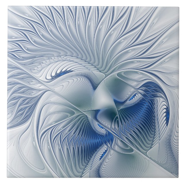 Dynamic Fantasy Abstract Blue Tones Fractal Art Fliese (Vorderseite)