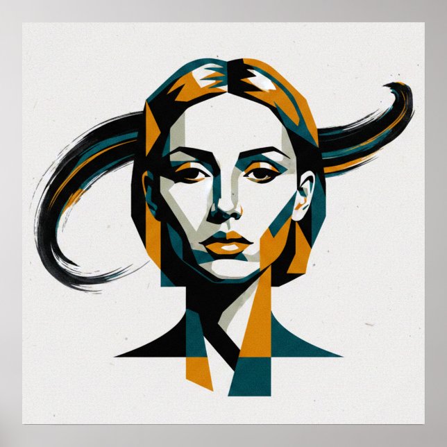 Dynamic Geometric Portrait with Swirling Accents Poster (Vorne)