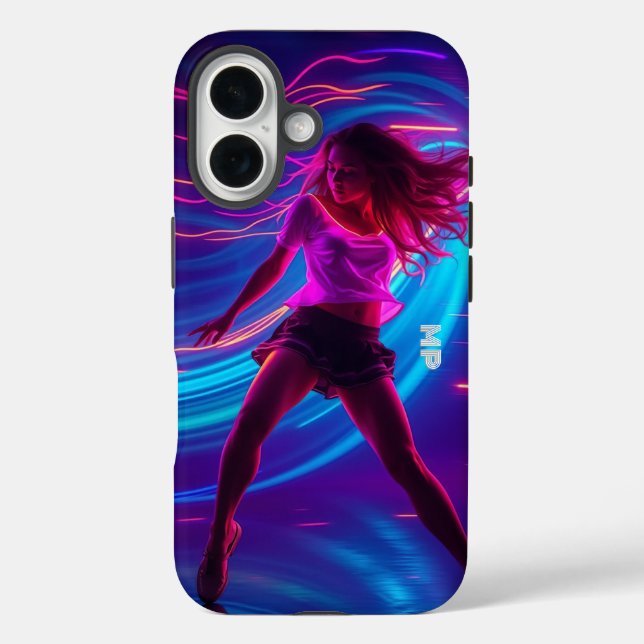 Dynamic Neon Dance Motion Art iPhone 16 Hülle (Rückseite)
