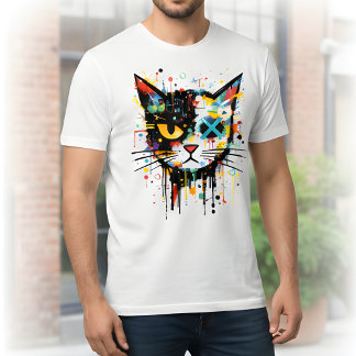 Dynamic Paint Splatter Cat Face White Men's T-Shirt