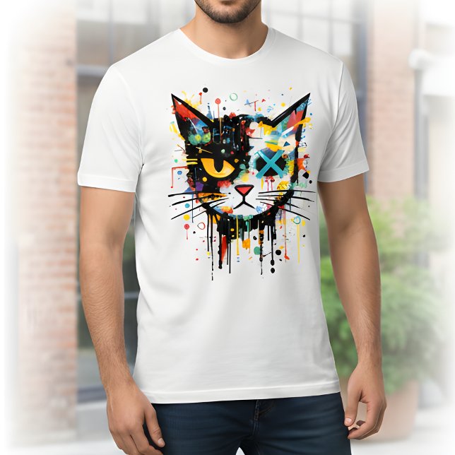 Dynamic Paint Splatter Cat Face White Men's T-Shirt (Von Creator hochgeladen)