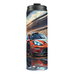 Dynamic Racing Car Illustration mit Splashing Mud Thermosbecher
