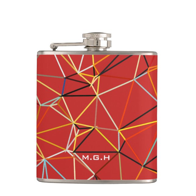 Dynamic Red Abstract Geometric Monogram Flachmann (Vorderseite)