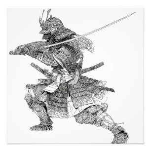 Dynamic Schwarz-weiß Samurai Warrior Zeichnend Fotodruck