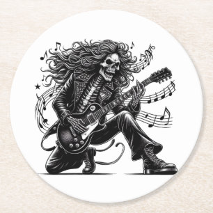 Dynamic Skeleton Rockstar Playing Electric Guitar Runder Pappuntersetzer