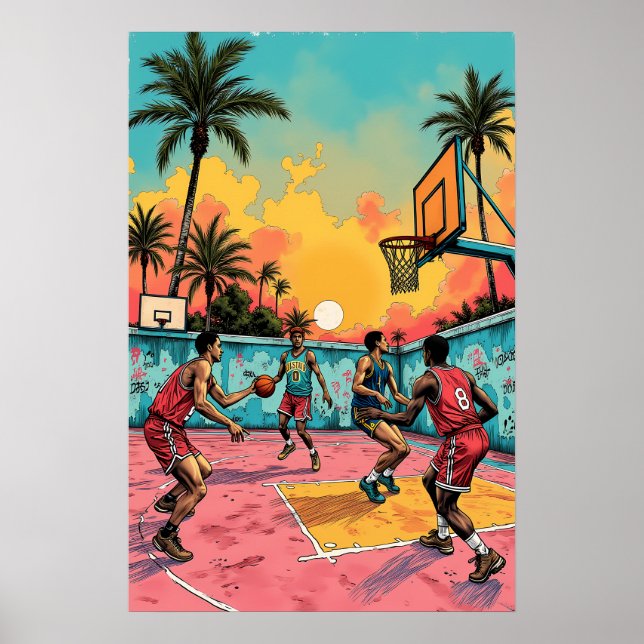Dynamic Slam Dunk - Basketballspiel-Illustration Poster (Vorne)