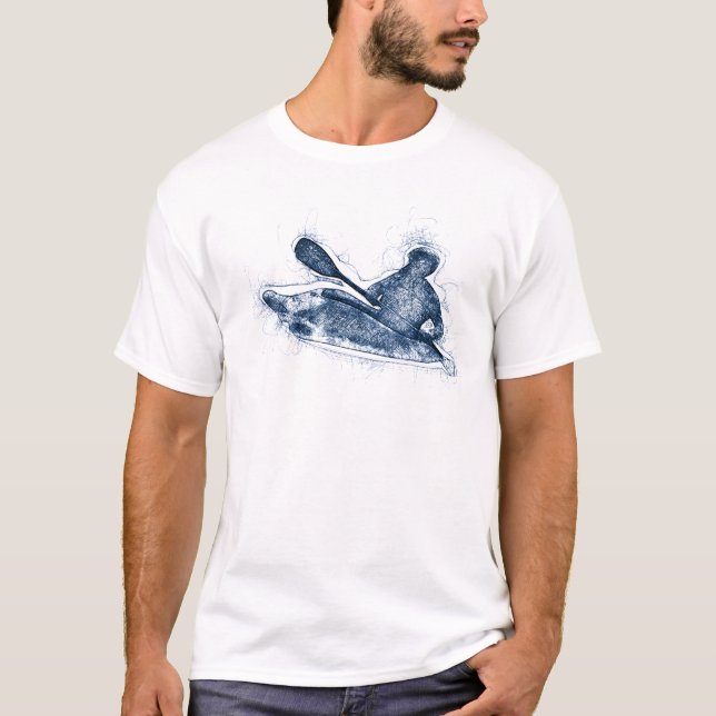 Dynamic Whitewater Kayaker Line Art T-Shirt (Vorderseite)