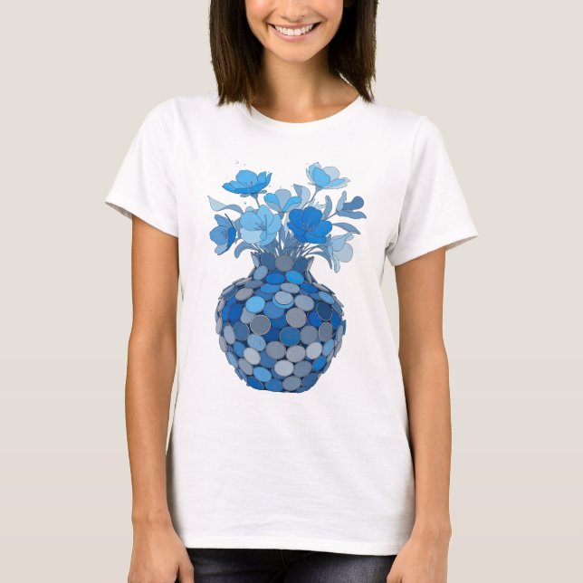 Dynamisch Blau BLUME VASE Text Design T-Shirt (Vorderseite)