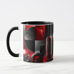 Dynamische abstrakte geometrische Kunst Rot und Sc Tasse