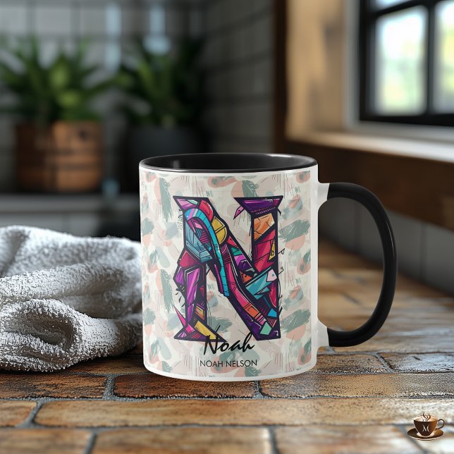 Dynamische Abstrakte Monogramm-Tasse - N für Noah Tasse (Von Creator hochgeladen)