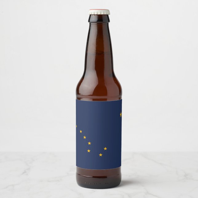 Dynamische Alaska-Staatsflagge Grafik auf einer Bierflaschenetikett (Vorderseite)