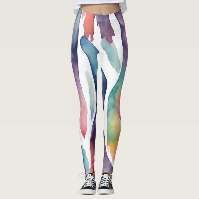 Dynamische Aquarell-Streifen - lebendige Farben Leggings (Vorderseite)