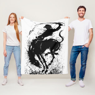 Dynamische Cowboy-Rodeo-Silhouetten-Kunst Fleecedecke
