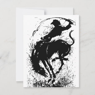 Dynamische Cowboy-Rodeo-Silhouetten-Kunst Mitteilungskarte