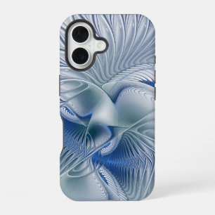 Dynamische Fantasy-Abstrakte Blautöne Fraktalkunst iPhone 16 Hülle